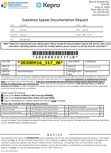 Expedited Appeal Documentation Request Example